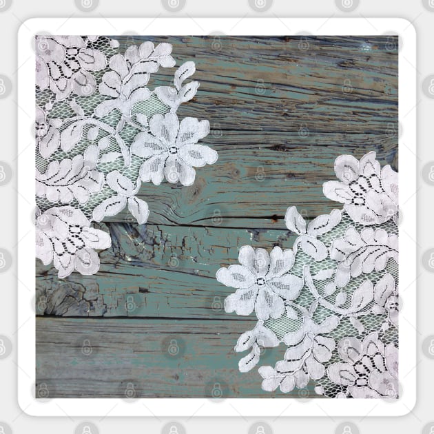 rustic grey blue farmhouse country floral lace wood Magnet by Tina